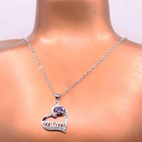 Miniatura 6 de UEUC - Collar en forma de corazón con la leyenda I Love You Mom te amo mamá de plata de ley 925 con diamantes de imitación para mamá El mejor regalo