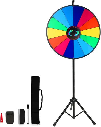 Miniatura 8 de iElyiEsy Rueda de premios de 30 pulgadas con trípode plegable, altura ajustable, rueda giratoria de 18 ranuras para premios con marcadores