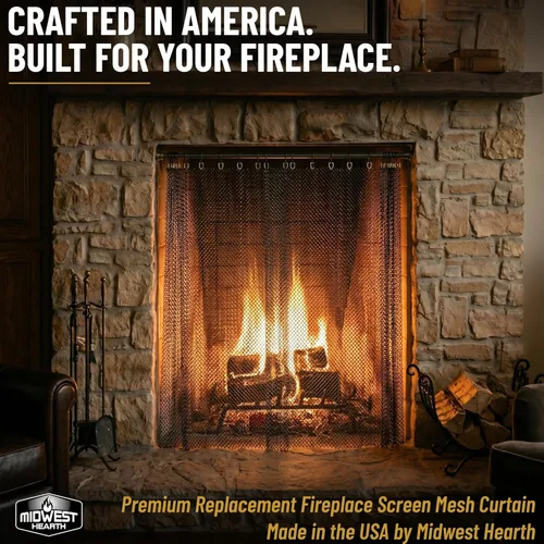 Miniatura 2 de Midwest Hearth Cortina de malla para chimenea de 22 pulgadas de alto (fabricada en EE. UU.) Dos paneles de 24 pulgadas de ancho (negro)