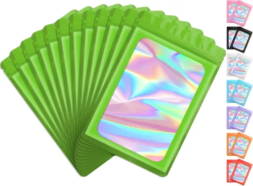 Miniatura 17 de FUNFERY 100 piezas de bolsas resellables transparentes holográficas, bolsas de embalaje a prueba de olores, bolsas de almacenamiento de alimentos