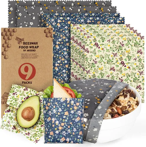 Miniatura 14 de Akeeko Envolturas reutilizables de cera de abejas – Surtido de 9 paquetes, reutilizables, sin plástico, almacenamiento de alimentos 4 pequeños, 3