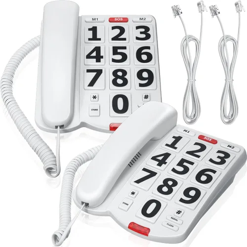 Tellegloww Teléfono de botón grande para personas mayores, teléfono fijo con cable, marcación de un toque, timbre y altavoz ajustables para personas