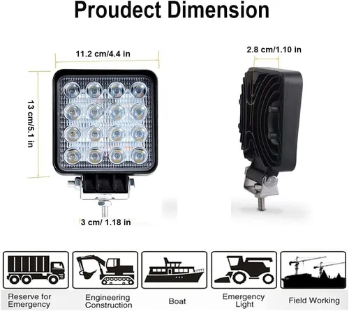 Miniatura 2 de Cápsulas de luz LED para camión, 4 pulgadas, 48 W, luz de trabajo LED, cuadrada, 12 V, 24 V, haz puntal, luces de conducción todoterreno para 2