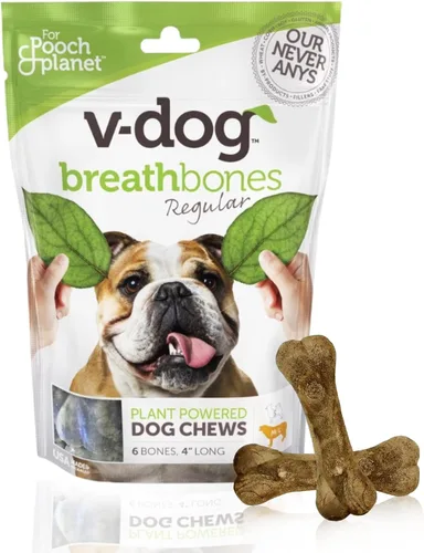 Miniatura 9 de V-dog Golosinas para perros – Limpieza de dientes veganos Breathbone Dental Huesos – Aliento fresco – 8 onzas – Minis – Todo natural, fabricado