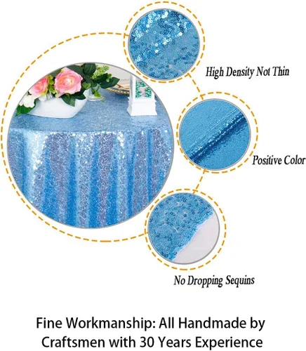 Miniatura 3 de ShinyBeauty Mantel Cuadrado Pequeño de 36 x 36 Pulgadas Mantel de Lentejuelas Azul Bebé Cubierta de Mesa con Purpurina Superposición Cuadrada