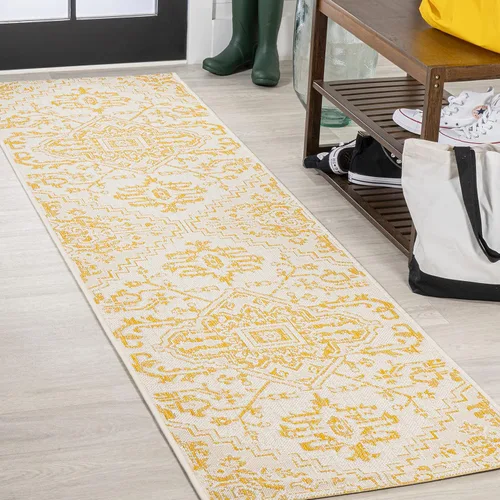 Miniatura 42 de JONATHAN Y - Alfombra Estrella interior/exterior con medallón bohemio, tejido texturizado, fácil limpieza, para dormitorio, cocina, patio, no suelta