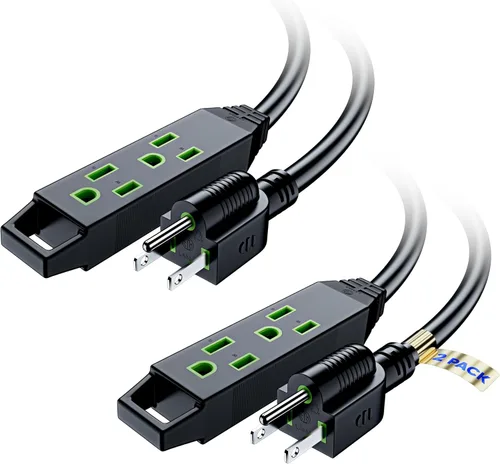 Miniatura 11 de Cable de extensión de 4 pies, paquete de 2 cables de extensión con múltiples tomas, calibre 16 (verde) certificación ETL Azul