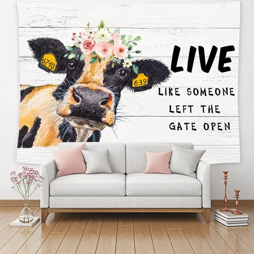 Miniatura 3 de feelacle Tapiz de vaca de granja de 60 x 40 pulgadas para colgar en la pared, decoración de fiesta, decoración del hogar para dormitorio, sala