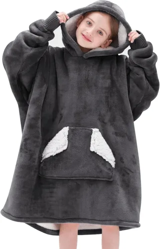 Touchat Manta Vestible con Capucha para Niños y Adolescentes de 6-13 Años, Sudadera de Forro Polar Sherpa de Gran Tamaño con Bolsillo, Mantas Suaves
