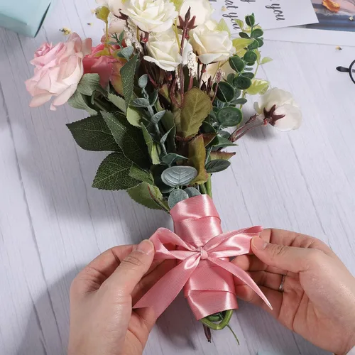 Miniatura 4 de Cinta rosa de satén de 1 pulgada para regalos de graduados, ramo de flores Leis, lazos rosados, decoración de bodas, fiestas de bebé, despedida
