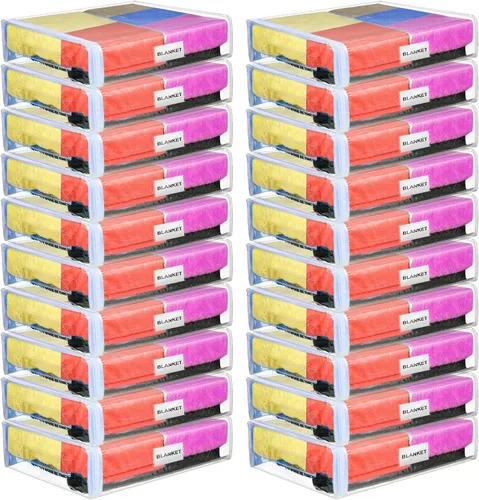 Kenning Juego de 20 bolsas de almacenamiento de vinilo transparente con cremallera para organizador de sábanas, bolsas de plástico para suéter con