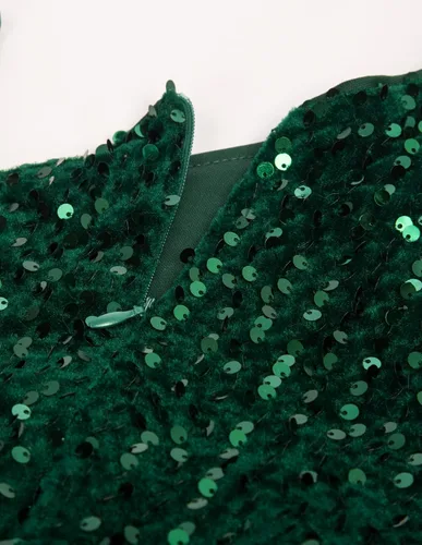 Miniatura 3 de GRACE KARIN Vestido de lentejuelas para niñas, vestido de fiesta de boda de un hombro con lazo para el pelo, 5-12 años