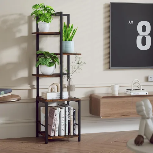 Miniatura 6 de Soporte para plantas de interior con luz de crecimiento, soporte alto para plantas de 5 niveles para interiores, estante de metal para plantas