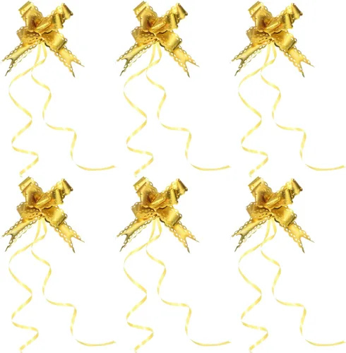 PATIKIL Lazos iridiscentes de 2.2 pulgadas, paquete de 40 lazos de cuerda para envolver regalos, corbatín decorativo para bodas, fiestas, Tono dorado