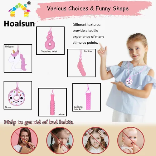 Miniatura 3 de Collares masticables para niñas sensoriales, collar masticable, juguetes sensoriales para niños con autismo, TDAH, SPD, masticación, dentición o Rosa