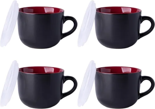 Miniatura 12 de GBhome Cuencos de sopa de 22 onzas con asas y tapas grandes, juego de 4 cuencos de cerámica con cuchara para sopa, cereales, estofado, coloridos