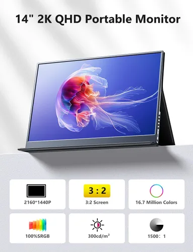 Miniatura 2 de MAGICRAVEN Monitor portátil de 14 pulgadas 2160 x 1440P IPS para laptop, doble USB C HDMI segunda pantalla de computadora, pantalla de juegos con 2