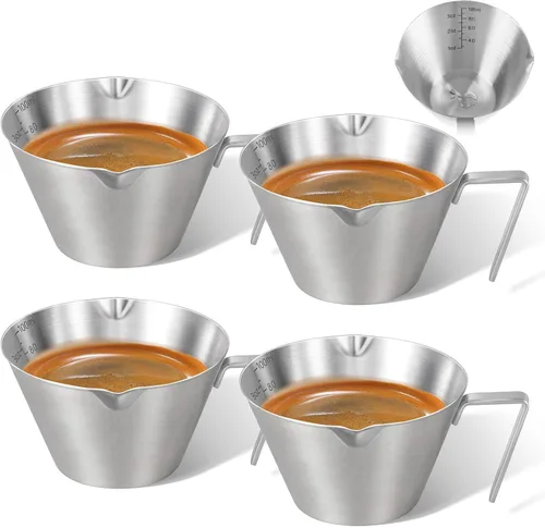 Miniatura 16 de 2 piezas de tazas de espresso de acero inoxidable con asa, taza medidora de metal de doble boquilla con doble escala, taza de espresso con boca