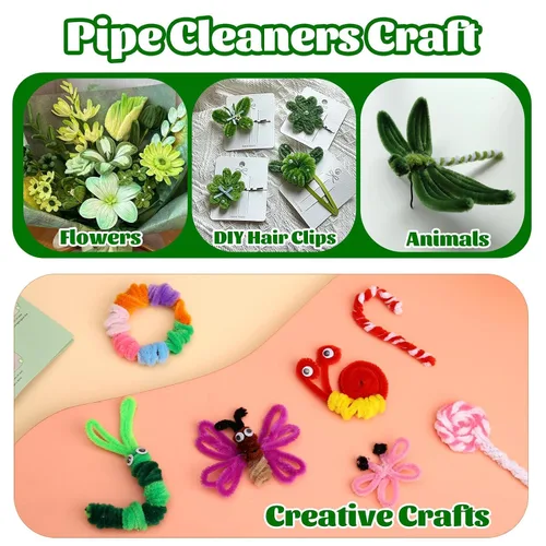 Miniatura 6 de Giwrmu 100 piezas de tallos de felpilla para limpiar tubos, color verde militar, suministros de manualidades para el día de la madre, creativos