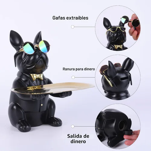 Miniatura 2 de suruim Regalos de Bulldog Francés Portallaves Bandeja para Dulces Decoración del Hogar Estatua de Mayordomo de Resina Cuenco para Llaves Mesa
