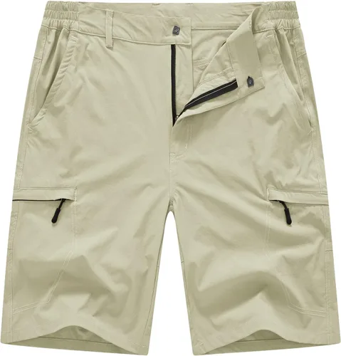 BASUDAM Pantalones cortos de senderismo tipo cargo para hombre, elásticos, de secado rápido, ligeros, con 6 bolsillos para acampar y viajar
