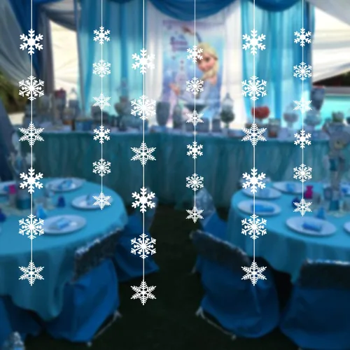 Miniatura 5 de TUPARKA Decoraciones Colgantes de Copos de Nieve de 12 Cuerdas Suministros para Fiestas de Cumpleaños Frozen Decoraciones para Fiestas Winter