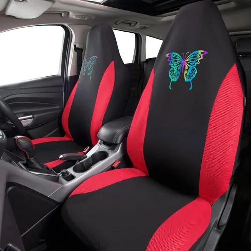 Miniatura 5 de Fundas de asiento delantero de malla de aire 3D color rojo, fundas de asiento reflectantes de mariposa coloridas, compatibles con bolsas de aire