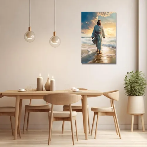 Miniatura 4 de LZIMU Lienzo decorativo para pared, diseño de Jesús caminando en la playa, póster de Dios, obra de arte católica para habitación espiritual