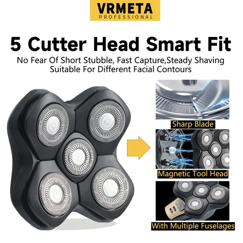 Miniatura 7 de Cabezales de repuesto flotantes 5D para hombres calvos, cuchillas afiladas universales para afeitadoras eléctricas rotativas (5D negro)
