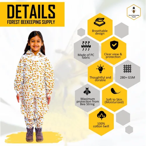 Miniatura 3 de Traje de abeja de cuerpo completo para niños. sarga de algodón suave para la piel de los niños toba a las picaduras de abeja con velo Chaqueta sin