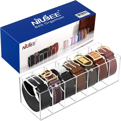 Miniatura 4 de Organizador de cinturón NIUBEE, soporte acrílico para cinturón para el clóset, caja de exhibición de 7 compartimentos para corbata y pajarita