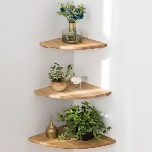 Miniatura 32 de Estante Esquinero, Estante Esquinero Flotante de Madera de Roble Macizo de 7 pulgadas Montaje en Pared Extremo Redondo Estantes Flotantes