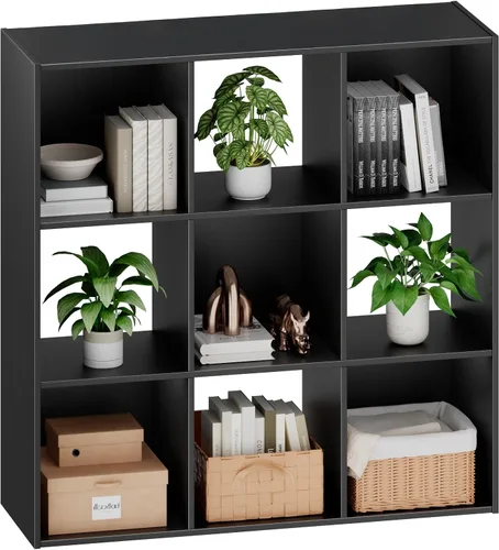 Sweetcrispy Organizador de Almacenamiento de 9 Cubos - Estantería de Cubos Abiertos con 5 Paneles Traseros Removibles, Estantería de Almacenamiento