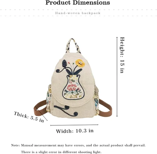 Miniatura 121 de HUANGGUOSHU Mochila de algodón tejida de algodón bohemio con bordado de lona estilo bohemio con múltiples bolsillos retro linda mochila cartera