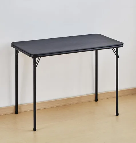 KAIHAOWIN Mesa plegable de metal, pequeño escritorio plegable con parte superior de vinilo, patas de acero con recubrimiento en polvo, mesa portátil