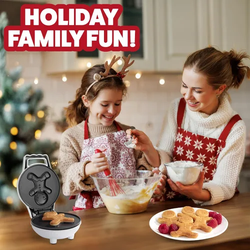 Miniatura 4 de Mini Waflera Hombre de Jengibre - Haz que esta Navidad sea Especial para los Niños con Plancha de Wafles Festiva de 4", Electrodoméstico Eléctrico