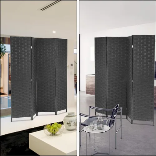 Miniatura 5 de Paneles plegables de fibra de tejido alto, biombo de madera con 4 paneles plegables de 6 pies de alto, divisor de malla, portátil, divisores de Negro