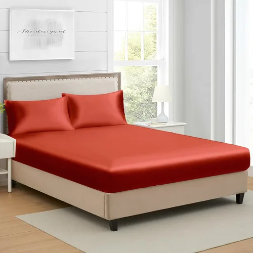 Miniatura 9 de Sábana bajera ajustable de satén de seda tamaño King, sábanas de cama individuales de bolsillo profundo que se venden por separado, sin arrugas, que