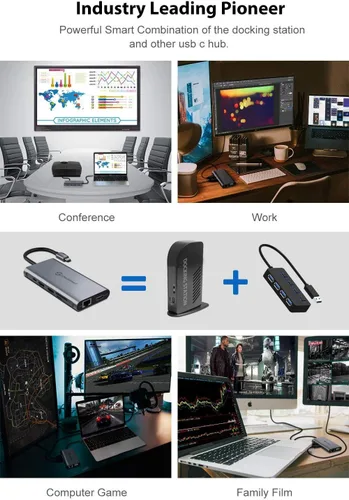 Miniatura 7 de UtechSmart Concentrador USB C, 3 puertos HDMI con pantalla triple 12 en 1, adaptador USB C para laptop con 4K HDMI PD3.0 SD TF lector de tarjetas