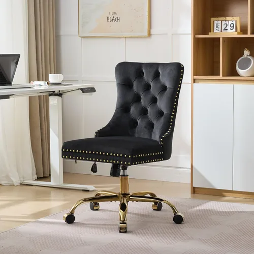 Miniatura 11 de Silla de tocador con respaldo cómodo, silla de oficina en casa con base de metal dorado, sillas modernas tapizadas de terciopelo, sillas de Beige
