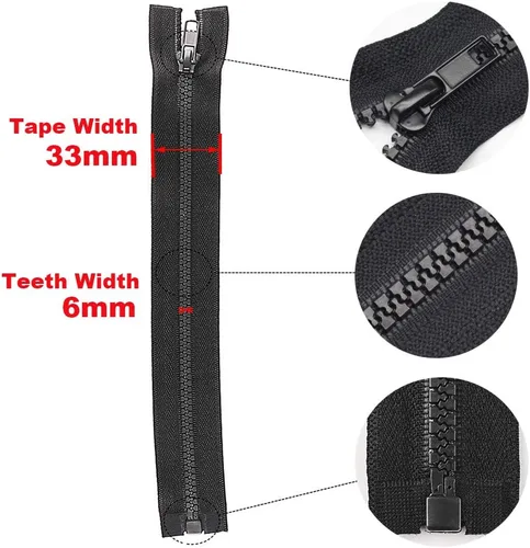 Miniatura 4 de YaHoGa 2PCS cremalleras separadoras #5 de 5 pulgadas para coser abrigos y chaquetas, cremallera de chaqueta, cremalleras de plástico moldeado negro