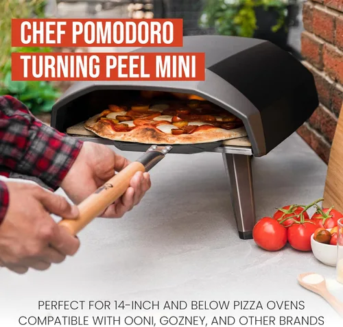 Miniatura 4 de Chef Pomodoro Pala giratoria de aluminio para pizza con mango de madera para un fácil almacenamiento, espátula perforada para pizza, paleta gourmet