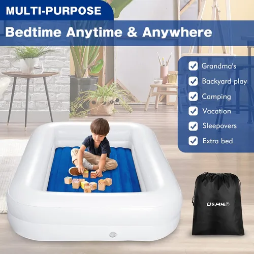 Miniatura 4 de USHMA Cama de viaje para niños pequeños [4 lados] Colchón de aire reversible de 2 colores para niños Cama inflable para niños Cama de viaje