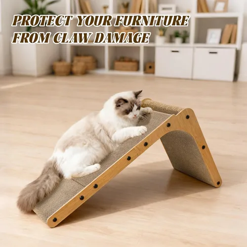 Miniatura 4 de PatiencET Rascador para gatos en forma de L, almohadilla de cartón de 26.8 pulgadas para gatos de interior, tablero vertical grande para rascar