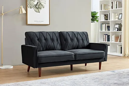 Miniatura 11 de Container Furniture Direct Sofás de terciopelo copetudo de estilo moderno para sala de estar con tapicería de tela suave y marco de madera maciza