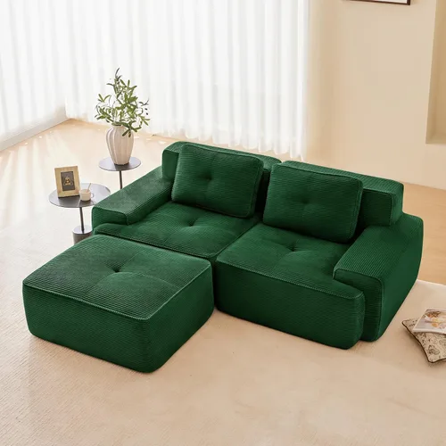 Miniatura 58 de Sofás modulares modulares sin hueso de 82 pulgadas para sala de estar, juego de sofá comprimido de 2 plazas, no requiere montaje, tela de pana, Verde