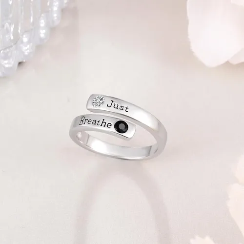 Miniatura 3 de Let ThemJust BreatheFaith Over Fear Anillo de plata de ley 925, regalo inspirador para mujeres y hombres, envoltura curativa, abierto, ajustable
