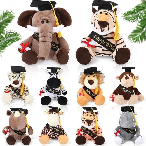 Miniatura 9 de HyDren Juego de 10 animales de peluche de safari de 9 pulgadas y elefante, jirafa, león, tigre, mono, rinoceronte, cebra, leopardo, hipopótamo