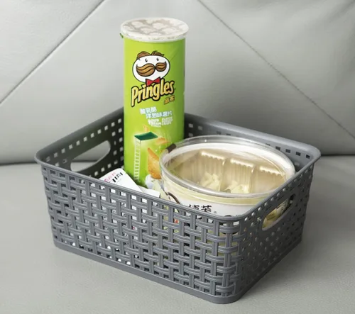 Miniatura 5 de Cesta de almacenamiento tejida de plástico gris, paquete de 6 unidades, organizador gris para cocina, oficina, baño