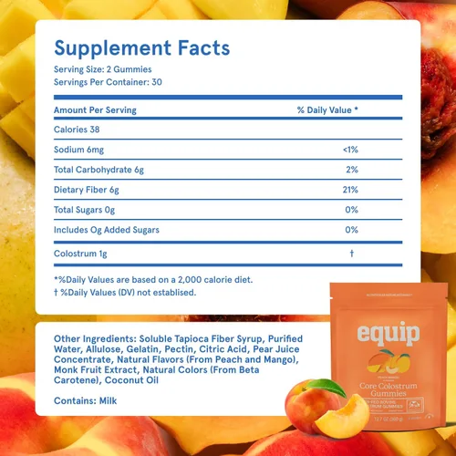Miniatura 6 de Equip Foods Core Gomitas de Calostro Bovino, Suplemento de Calostro Alimentado con Pasto Delicioso de 1g por Porción - Salud Intestinal, Inmunidad